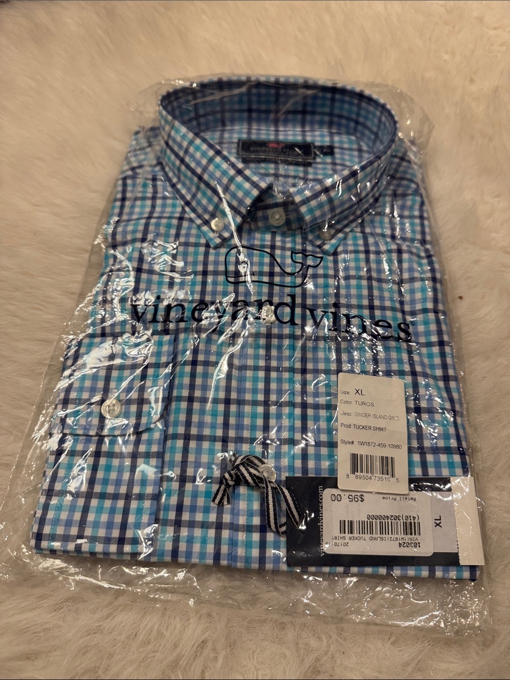 Vineyard Vines Men's Blue and Teal Plaid Button-Down Shirt Size XL NWT